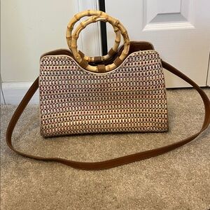 Fossil Brand Woven Handbag with Bamboo Handles